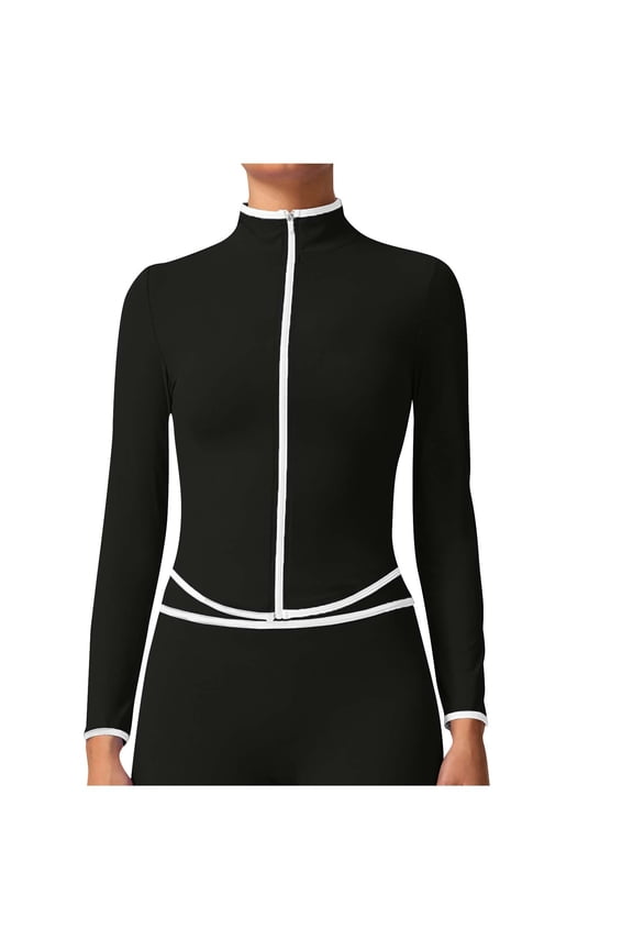 Women's Zip Up Athletic Jackets Cropped Long Sleeve Workout Tops Fall Slim Fitted Yoga Gym Shirts Black S