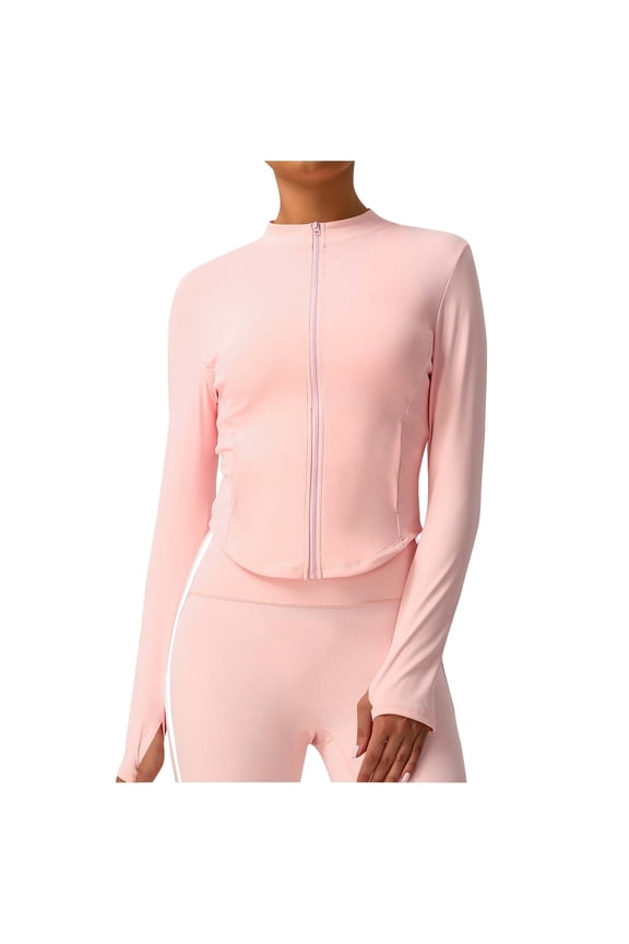 Women's Zip Up Athletic Jackets Cropped Long Sleeve Workout Tops Fall Slim Fitted Yoga Gym Shirts Pink M