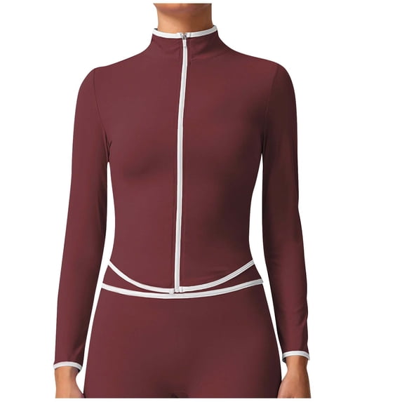 Sexlip Women's Zip Up Athletic Jackets Cropped Long Sleeve Workout Tops Fall Slim Fitted Yoga Gym Shirts Purple M