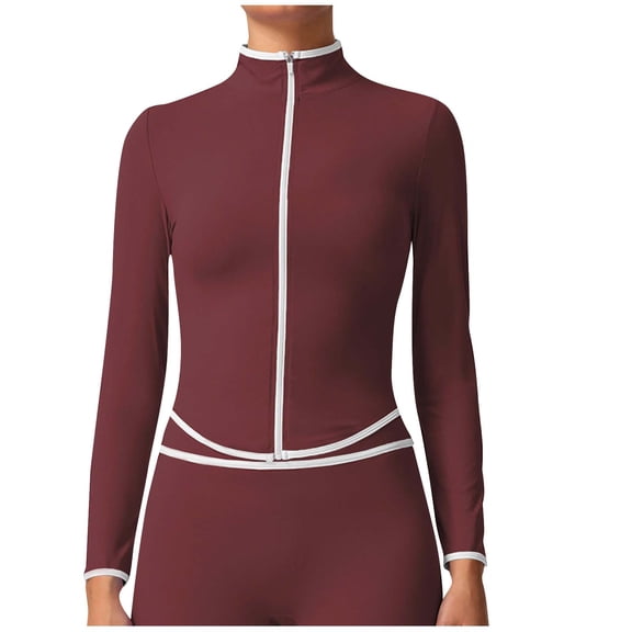 Sexlip Women's Zip Up Athletic Jackets Cropped Long Sleeve Workout Tops Fall Slim Fitted Yoga Gym Shirts Purple S