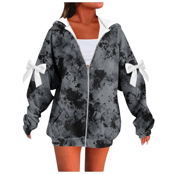 Sexlip Women's Zip Up Hooded Jacket Casual Long Sleeve Sweatshirts Fall Coat Outerwear Windbreaker with Pockets Black XXL