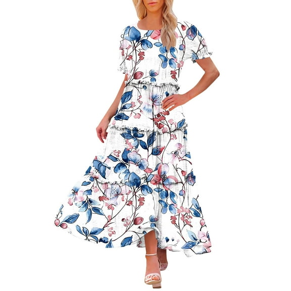 Sexlip Womens A Line Dress Short Sleeve Floral Design Breathable Fabric Flowy Silhouette for Daily Wear Multicolor XXL