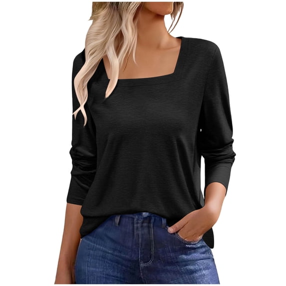 Sexlip Womens Basic Crew Neck Tee Drop Shoulder Design Breathable Fabric Relaxed Silhouette for Casual Outings Black S