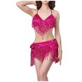 thumbnail image 1 of Sexlip Womens Belly Dance Costume Top And Skirt Set Sequin Design Sparkly Fabric Relaxed Silhouette for Themed Events Pink Free Size, 1 of 7