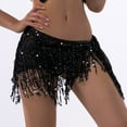 thumbnail image 1 of Sexlip Womens Belly Dance Fringe Mini Skirt Sequin Design Sparkly Fabric Relaxed Silhouette for Dance Performances Black Free Size, 1 of 2