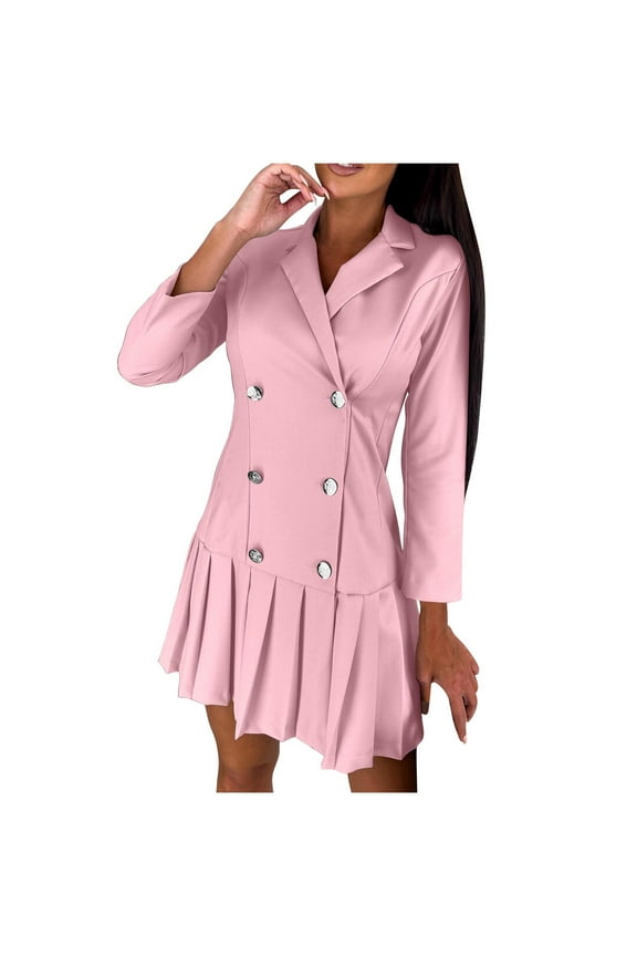 Womens Blazer Neck Ruffle Short Sleeve Bodycon Dress Stylish Professional Office Business Dress Pink XL