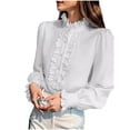 thumbnail image 1 of Sexlip Womens Button Front Blouse Long Sleeve Ruffled Design Soft Fabric Flowy Silhouette for Casual Wear White XXL, 1 of 6