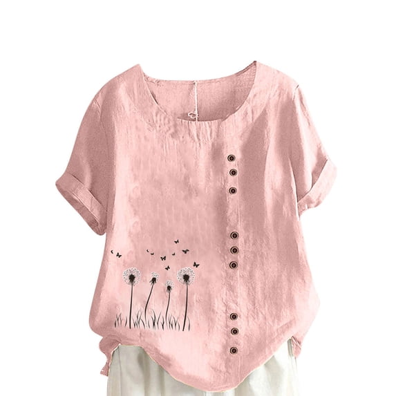 Sexlip Womens Button Front Chambray Blouse V Neck Design Lightweight Fabric Relaxed Silhouette for Summer Outings Pink XXXXXL