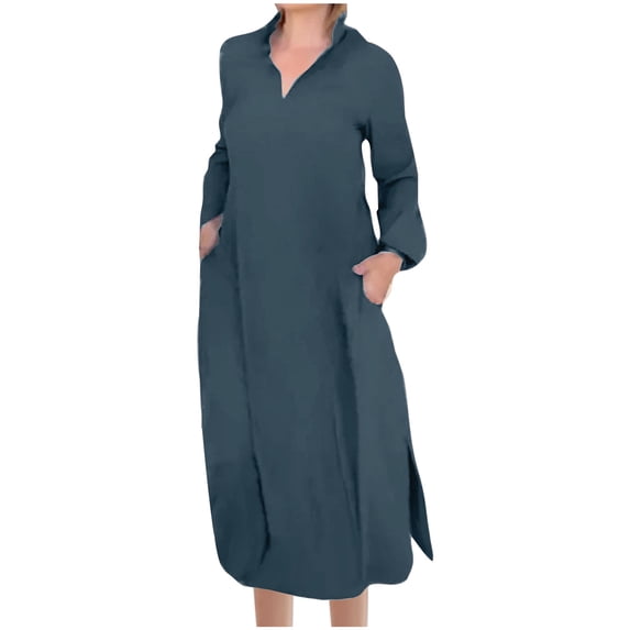 Sexlip Womens Button Front Midi Dress 3/4 Sleeve Design Soft Fabric Relaxed Silhouette for Office Wear Green M