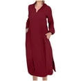thumbnail image 1 of Sexlip Womens Button Front Midi Dress 3/4 Sleeve Design Soft Fabric Relaxed Silhouette for Office Wear Red L, 1 of 7