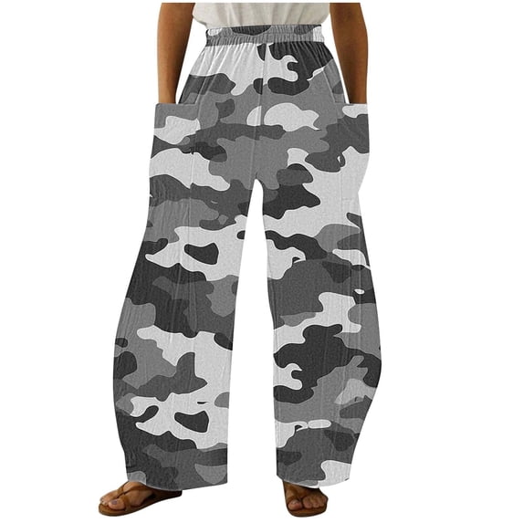 Sexlip Womens Camo Print High Waist Multi Pocket Cargo Pants Durable Functional Outdoor Hiking Outfit Gray S