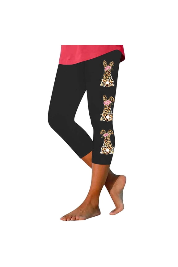 Womens Capri Leggings Tropical Floral Print Design Stretchy Fabric Slim Silhouette for Beach Leisure Black S