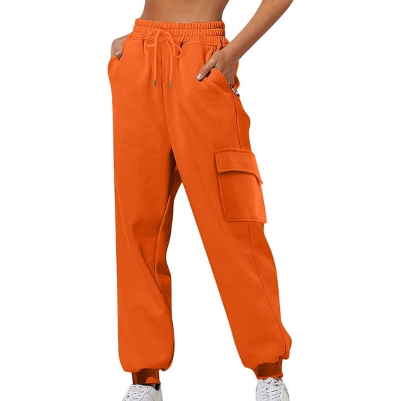 Sexlip Womens Cargo Sweatpants Oversized Fleece Joggers Fall Fashion Outfits Y2k Clothes 2025 with Pockets Orange L