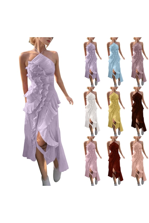 Womens Casual Boho Print Long Sleeve Deep V Neck Mid-calf Long Dress Beige L