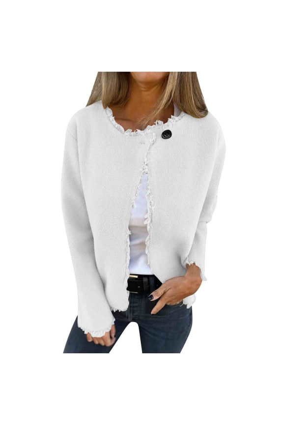 Womens Casual Fashion Long Sleeve Zip Up Sweater Cardigans Knitted Lightweight Zipper Jacket White M