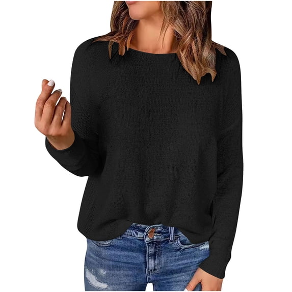 Sexlip Womens Casual Lightweight Long Sleeve Crewneck Knit Shirts Tops Trendy Fall Blouse Ribbed Knit Pullover Sweaters Black XL