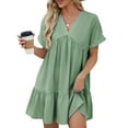 thumbnail image 1 of Sexlip Womens Casual Midi Dress Puff Sleeve Design Breathable Fabric Relaxed Silhouette for Brunch Outings Green XXL, 1 of 9
