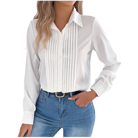 Sexlip Womens Collared Blouse Long Sleeve Corduroy Fabric Relaxed Silhouette for Casual Occasions White M