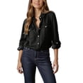 thumbnail image 1 of Sexlip Womens Collared Blouse Long Sleeve Oversized Design Denim Fabric Relaxed Silhouette for Casual Wear Black XXL, 1 of 6