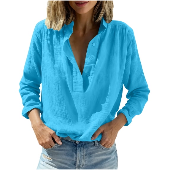Sexlip Womens Collared Blouse Long Sleeve Oversized Design Soft Fabric Relaxed Silhouette for Daily Use Blue XL