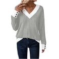 thumbnail image 1 of Sexlip Womens Contrast Trim Sweater V Neck Design Warm Fabric Relaxed Silhouette for Fall Outings Gray XXL, 1 of 7