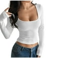 thumbnail image 1 of Sexlip Womens Cotton Tops Long Sleeve T Shirts Square Neck Y2k Tops Slim Fit Going Out Fall Fashion Clothes White S, 1 of 6