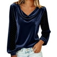 thumbnail image 1 of Sexlip Womens Cowl Neck Blouse Long Sleeve Velvet Fabric Flowy Silhouette for Evening Occasions Blue S, 1 of 8