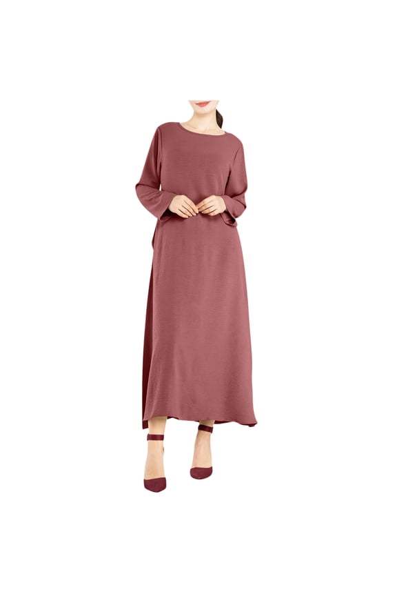 Womens Crew Neck Pocket Loose Longline Kaftan Dress Lightweight Breathable Vacation Lounge Dress Pink M