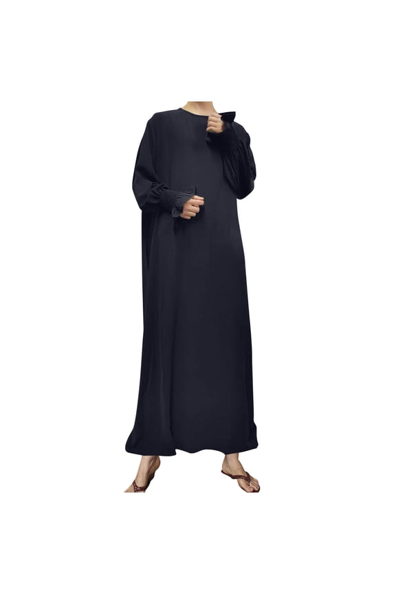 Womens Crew Neck Pocket Loose Longline Kaftan Dress Soft Breathable Modest Casual Daily Dress Black XXL