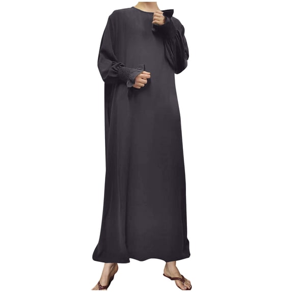 Sexlip Womens Crew Neck Pocket Loose Longline Kaftan Dress Soft Breathable Modest Casual Daily Dress Gray XS
