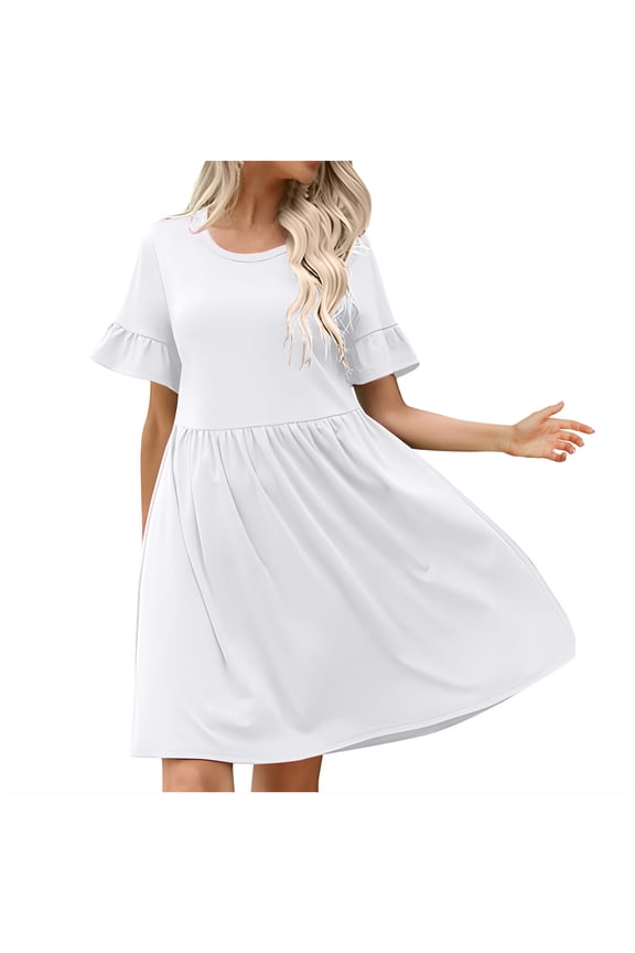 Womens Crew Neck Short Sleeve Loose Swing Maternity Dress Soft Stretchy Pregnancy Daily Casual Outfit White M