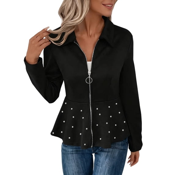 Sexlip Womens Cropped Blazer Long Sleeve Stud Detail Design Soft Fabric Slim Silhouette for Casual Occasions Black XXL