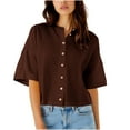 thumbnail image 1 of Sexlip Womens Cropped Cardigan Short Sleeve Cardigan Lightweight Oversized Cardigans Trendy Button Down Shirts Brown M, 1 of 4
