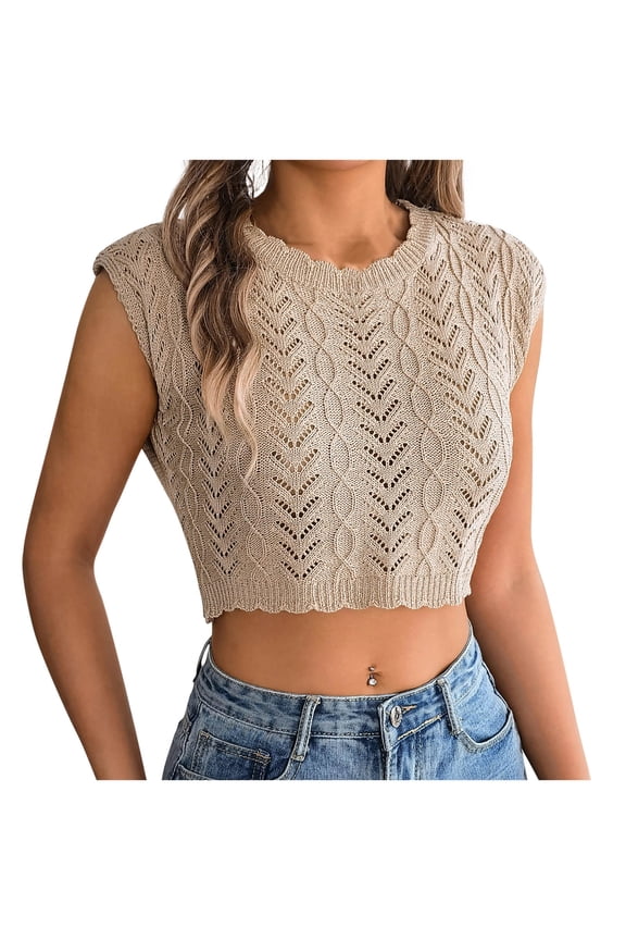 Womens Cropped Crochet Casual Tank Top Feminine Lightweight Summer Outfit Yellow S