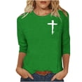 thumbnail image 1 of Sexlip Womens Cross Print Tee Short Sleeve Design Breathable Fabric Relaxed Silhouette for Daily Errands Green XXL, 1 of 5