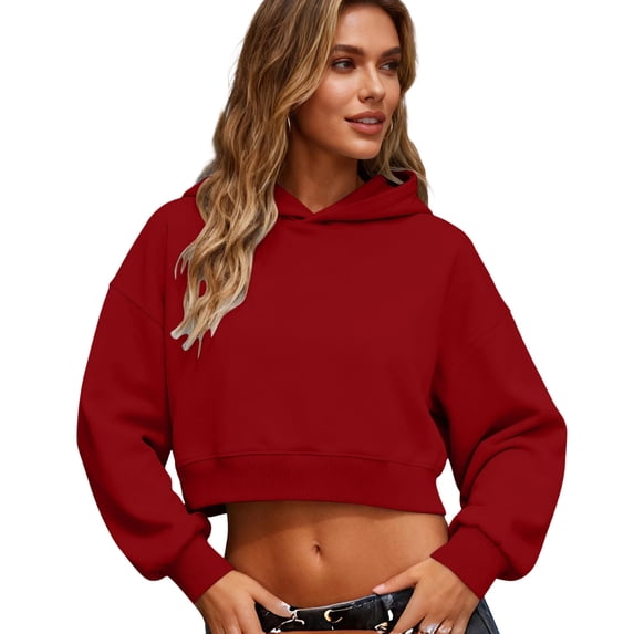 Sexlip Womens Cute Cropped Hoodies Y2k Long Sleeve Sweatshirts Fall Fashion Outfits Winter Sweater Clothes Red S