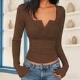 thumbnail image 1 of Sexlip Womens Deep V Blouse Long Sleeve Ruched Design Soft Fabric Slim Silhouette for Evening Occasions Brown XS, 1 of 8