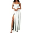 thumbnail image 1 of Sexlip Womens Deep V Neck Metal Trim Split Hem Bodycon Maxi Dress Fascinating Cocktail Club Night Out Dress White XL, 1 of 5