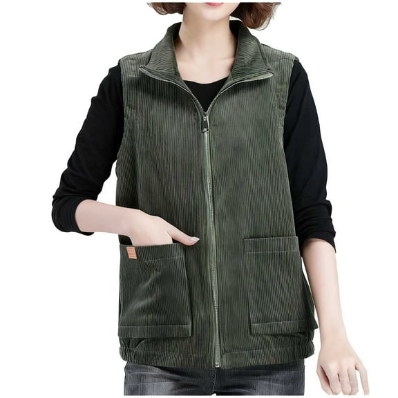 Sexlip Womens Denim Vest Casual Zip Up Jean Vest Tops Utility Cargo Oversized Sleeveless Jacket Green XXL