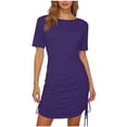 thumbnail image 1 of Sexlip Womens Dress Short Sleeve Ruched Detail Side Split Soft Fabric Fitted Silhouette for Daily Outfits Purple M, 1 of 7