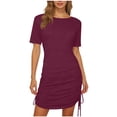 thumbnail image 1 of Sexlip Womens Dress Short Sleeve Ruched Detail Side Split Soft Fabric Fitted Silhouette for Daily Outfits Red L, 1 of 7