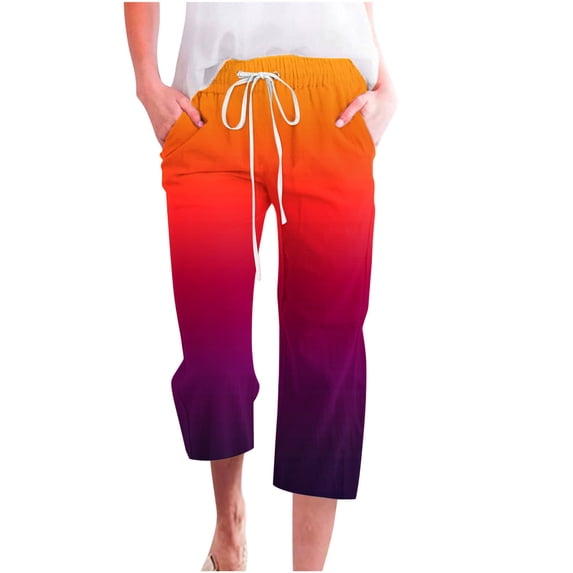 Sexlip Womens Elastic Waist Capri Pants Gradient Design Drawstring Detail Soft Fabric Relaxed Silhouette for Daily Leisure Multicolor M