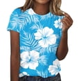 thumbnail image 1 of Sexlip Womens Fashion Casual Floral Tropical Plants Full Printed T Shirts Short Sleeve Tees Casual Blouse Tops Blue M, 1 of 4