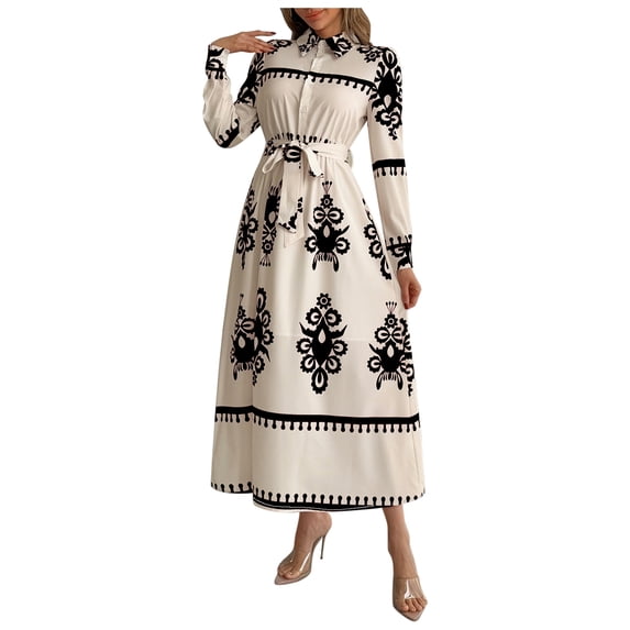 Sexlip Womens Floral Embroidered Midi Dress Long Sleeve Design Breathable Fabric Relaxed Silhouette for Casual Hangouts Yellow XXL