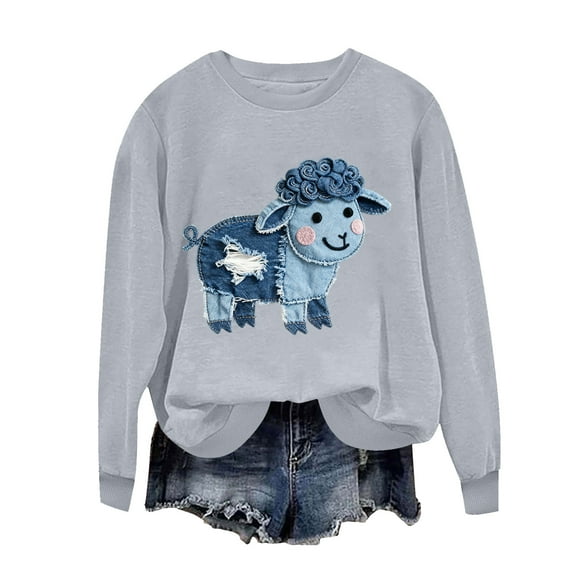 Sexlip Womens Floral Print Sweatshirt Crew Neck Design Warm Fabric Relaxed Silhouette for Casual Hangouts Gray L