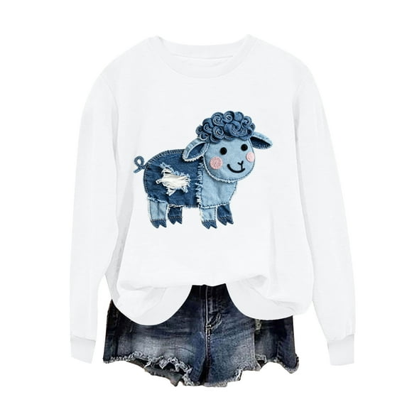 Sexlip Womens Floral Print Sweatshirt Crew Neck Design Warm Fabric Relaxed Silhouette for Casual Hangouts White S