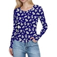 thumbnail image 1 of Sexlip Womens Floral Printed Blouse Long Sleeve Round Neck Design Soft Fabric Relaxed Silhouette for Daily Lounge Blue M, 1 of 6