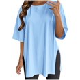 thumbnail image 1 of Sexlip Womens Flowy Tunic Blouse Crew Neck Design Breathable Fabric Relaxed Silhouette for Everyday Wear Blue M, 1 of 7