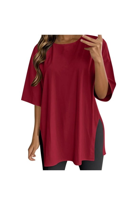 Womens Flowy Tunic Blouse Crew Neck Design Breathable Fabric Relaxed Silhouette for Everyday Wear Red XXL