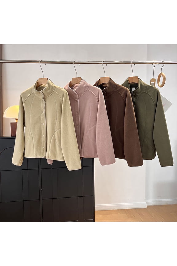 Womens Fuzzy Fleece Jacket Long Sleeve Button up Hooded Coats Casual Comfy Side Split Winter Thermal Outerwear with Pockets Brown L